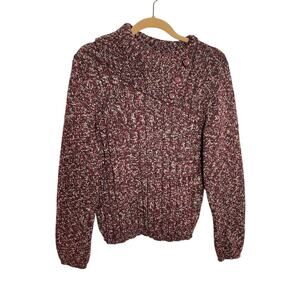 Dressbarn Button Neck Collar Sweater Textured Knit Pullover Burgundy Top Size L